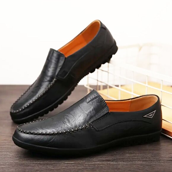 Clohoo Men's Black Handcrafted Cow Leather  Upper Slip-On Loafers Sz US 8 - NWOT - Picture 2 of 4